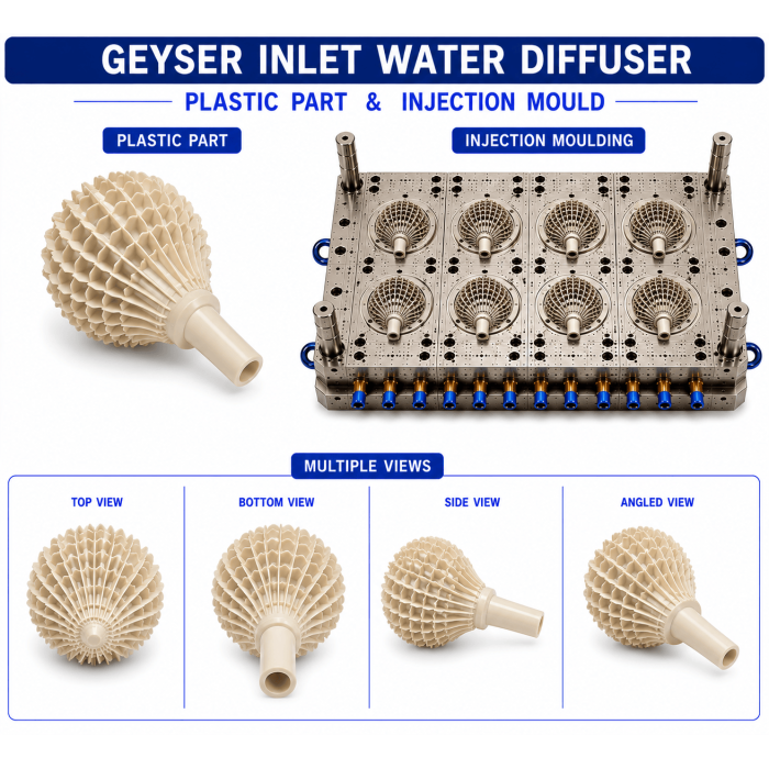 Geyser Plastic Inlet Water Diffuser Mould and Moulding Service Geyser Plastic Inlet Water Diffuser Mould and Moulding Service