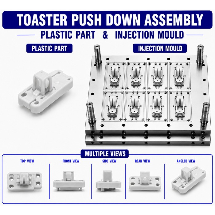 Toaster Plastic Push Down Assembly Mould and Moulding Services Toaster Plastic Push Down Assembly Mould and Moulding Services